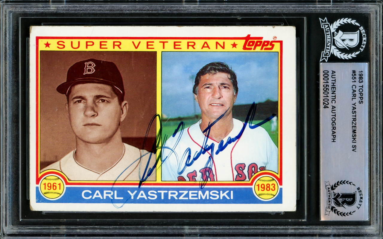 Carl Yastrzemski Autographed 1983 Topps Card #551 Boston Red Sox Beckett  BAS #15501024 - Mill Creek Sports