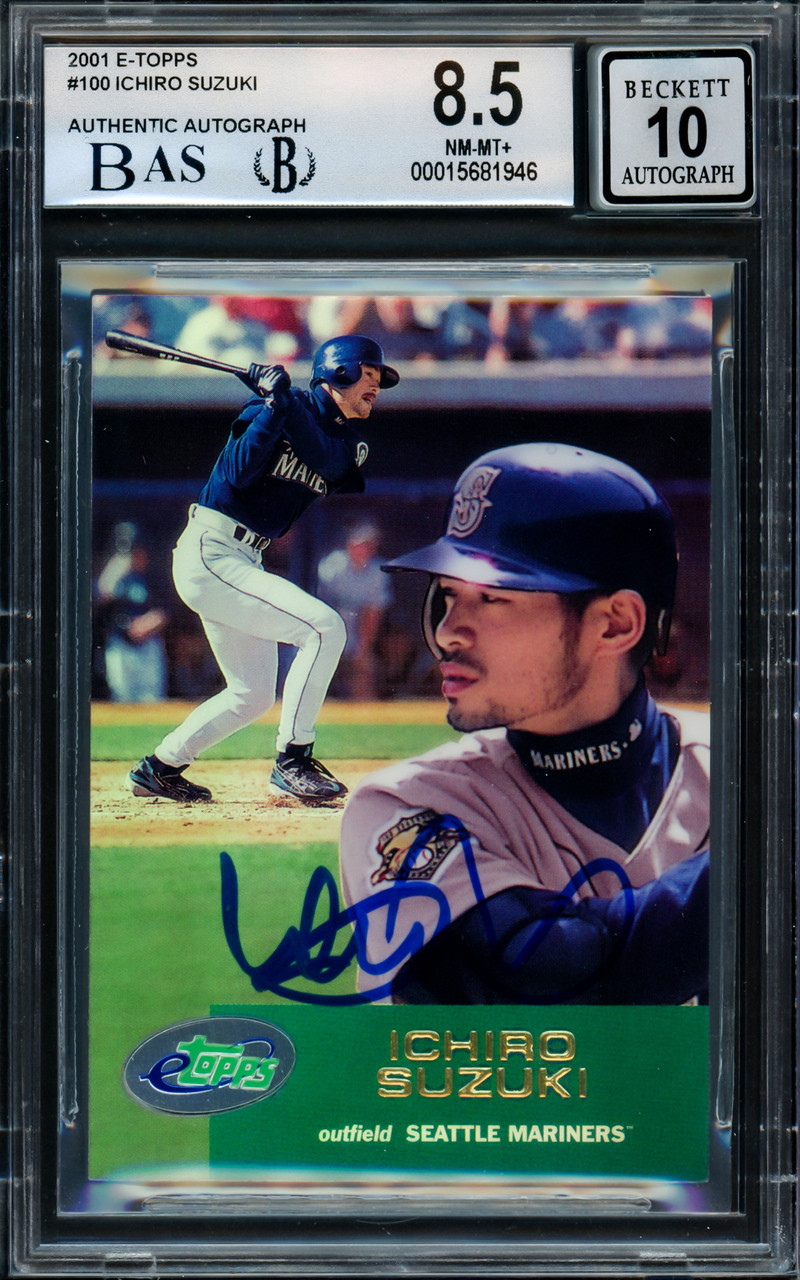 Ichiro Suzuki Autographed 2001 eTopps Rookie Card #100 Seattle Mariners BGS  8.5 Auto Grade Gem Mint 10 Beckett BAS Stock #216434