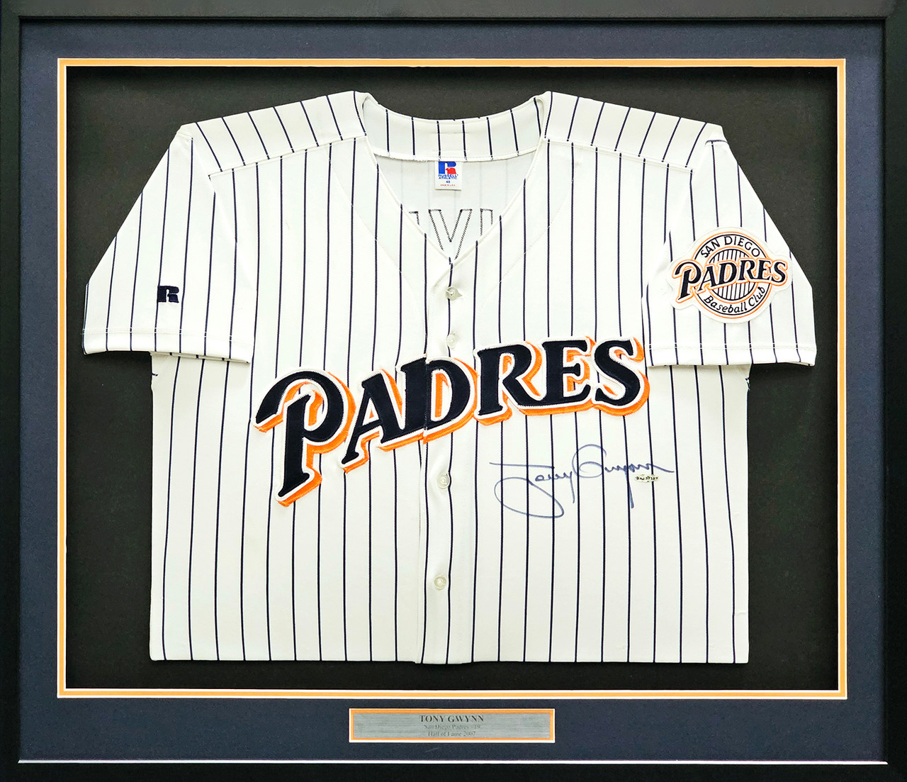 San Diego Padres Tony Gwynn Autographed Framed White Pinstripes Russell  Jersey UDA Holo & Beckett BAS #AB93862