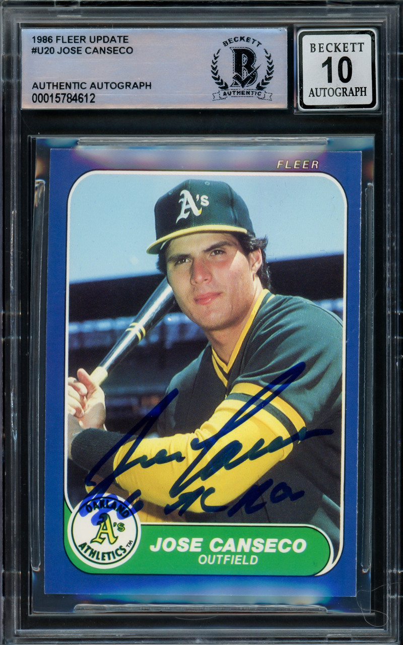 Jose Canseco Autographed 1986 Fleer Update Rookie Card #U-20 Oakland A's  Auto Grade Gem Mint 10 86 AL ROY Beckett BAS Stock #216705 - Mill Creek  Sports