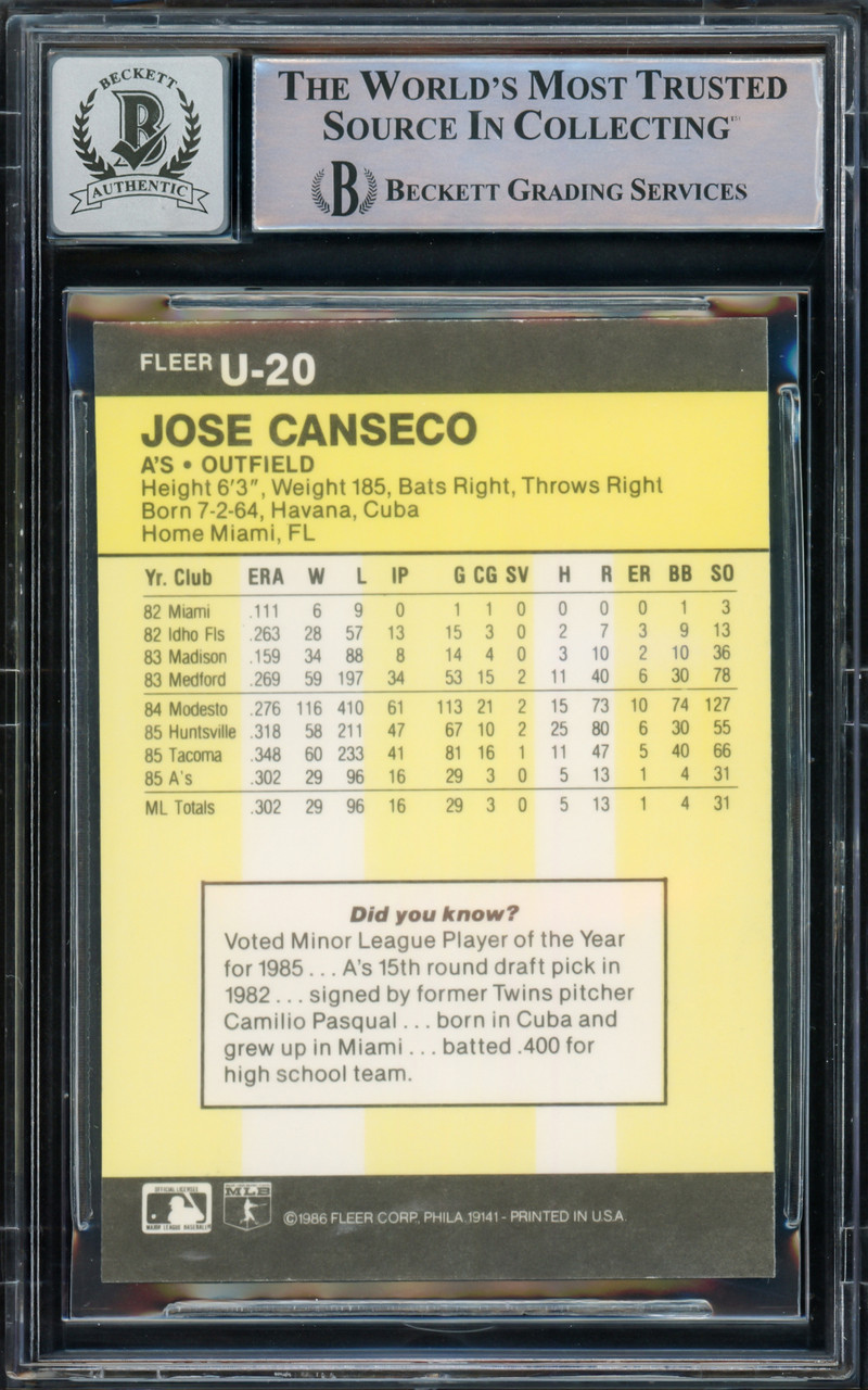Jose Canseco baseball card 1986 Topps Traded #20T (Oakland Athletics -  Rookie Card)