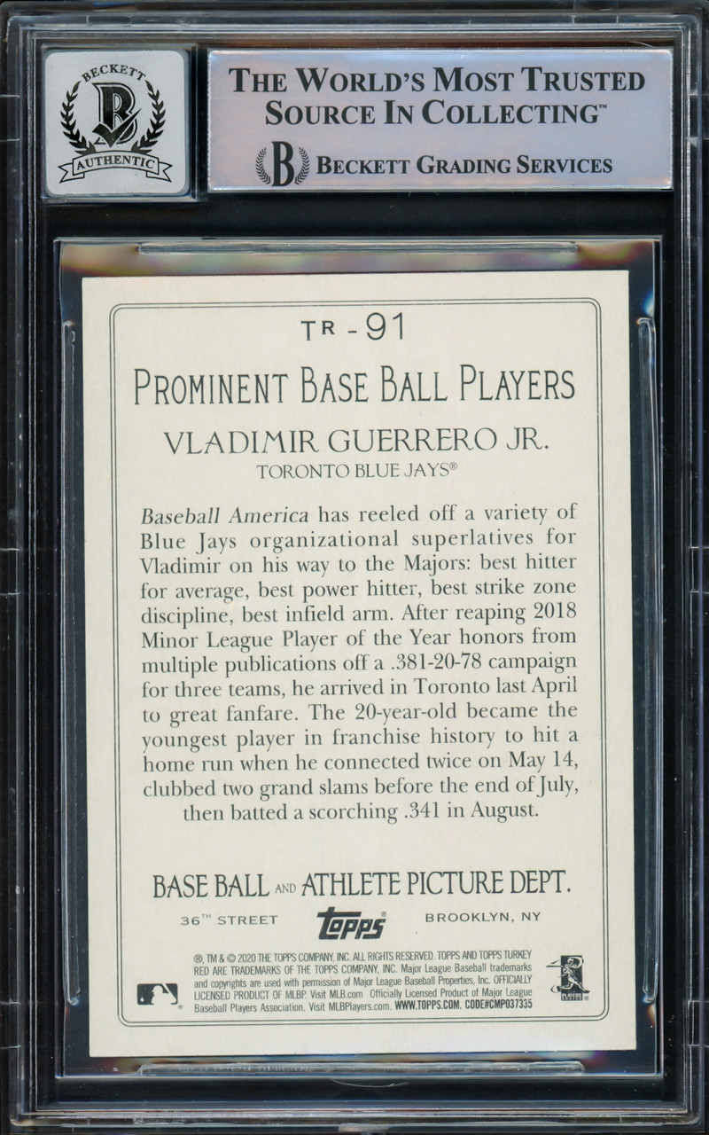 Vladimir Guerrero Jr. Autographed 2020 Topps Card #182 Toronto Blue Jays  Auto Grade Gem Mint 10 Beckett BAS Stock #216645