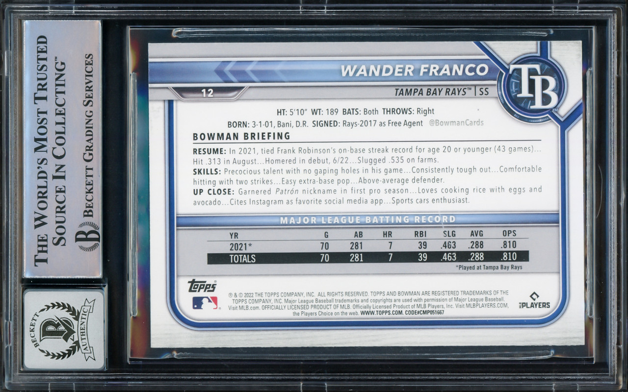 Wander Franco RC 2022 Bowman #12 ROOKIE NM+-MT+ MLB Baseball Rays