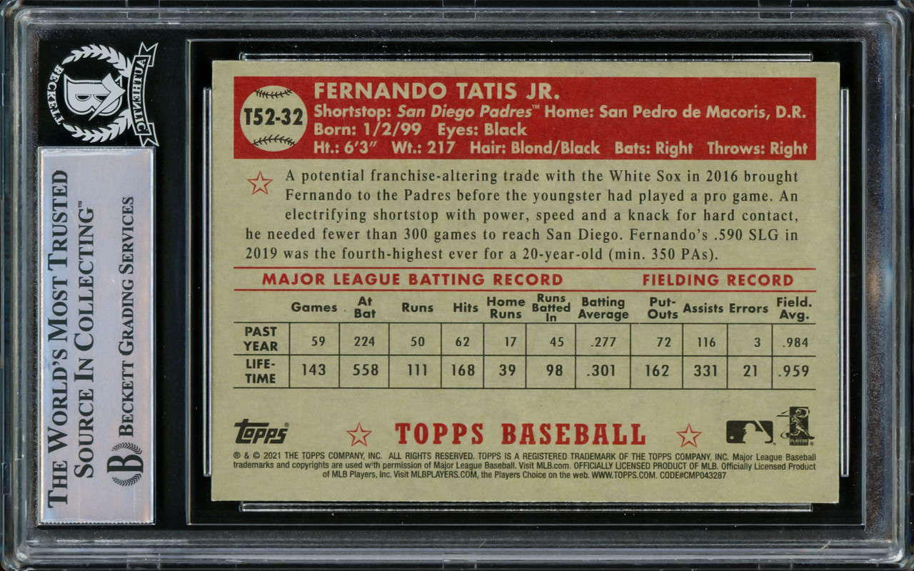 Fernando Tatis Jr. Autographed 2021 Topps Card #1 San Diego Padres Beckett  BAS Stock #216877