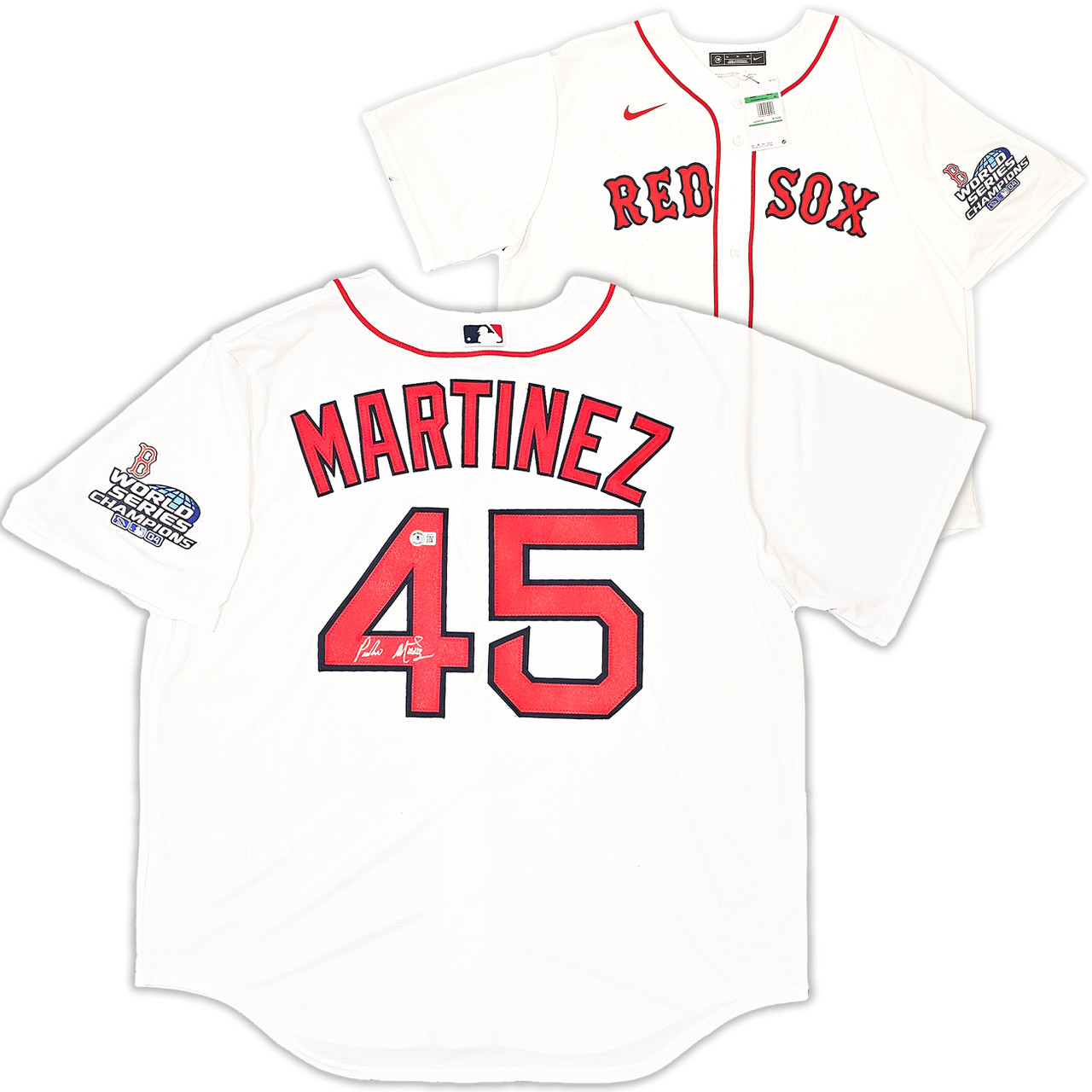 Boston Red Sox Pedro Martinez Autographed White Nike Jersey Size XL 2004 WS  Patch Beckett BAS Witness Stock #216947