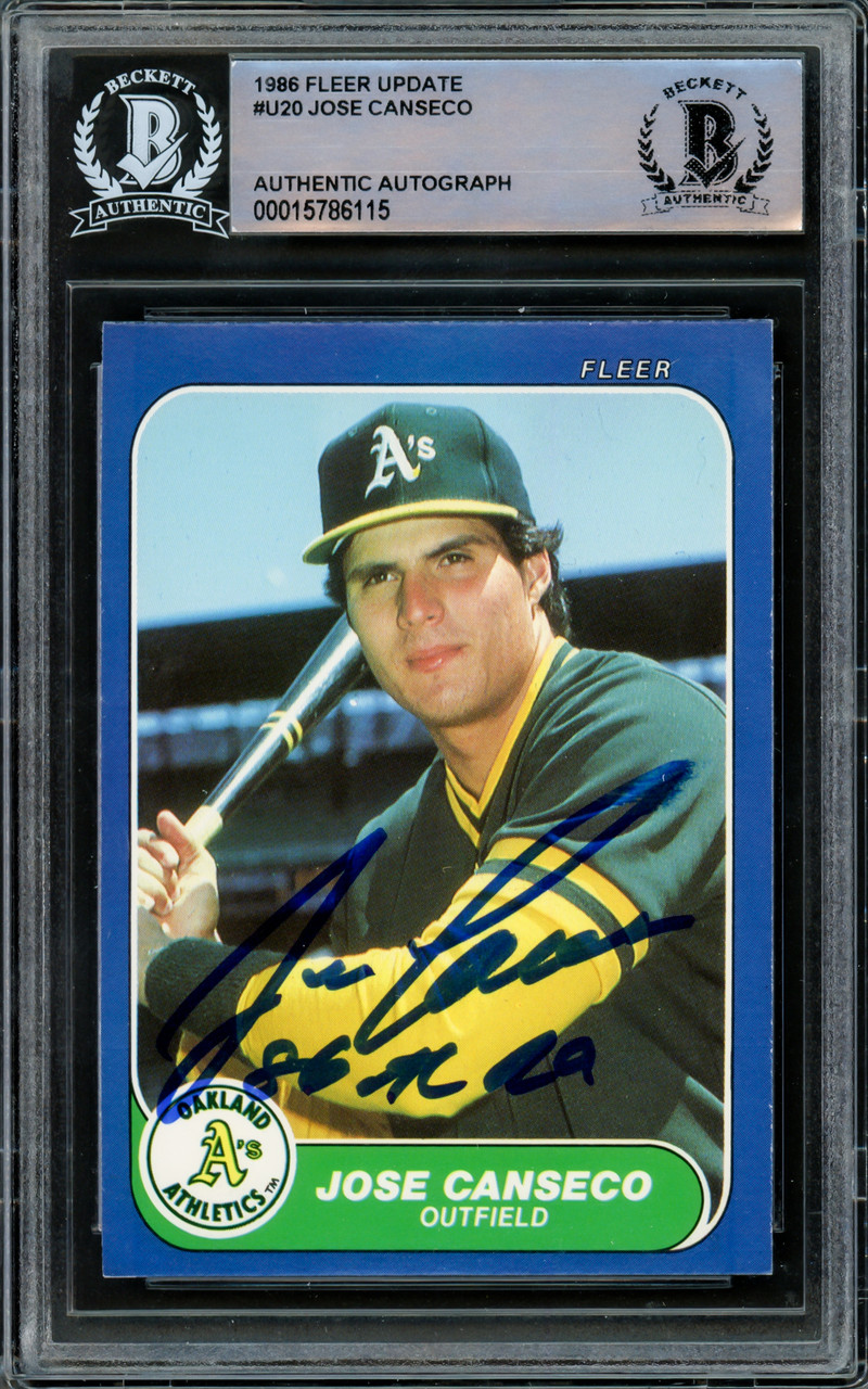 Jose Canseco Autographed 1986 Fleer Update Rookie Card #U-20 Oakland A's  86 AL ROY Beckett BAS #15786115 - Mill Creek Sports