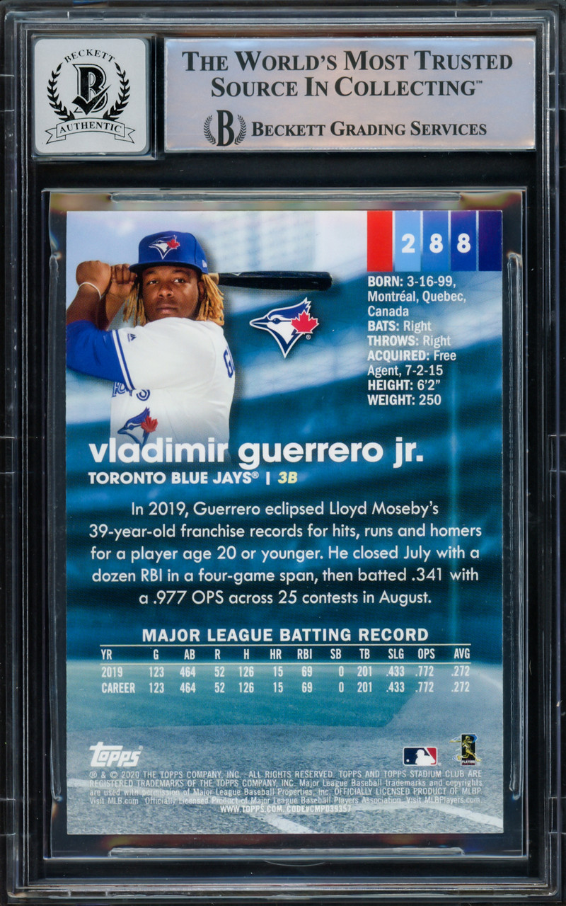 Vladimir Guerrero Jr. Autographed 2020 Topps Fire Card #148 Toronto Blue  Jays Auto Grade Gem Mint 10 Beckett BAS #15859609