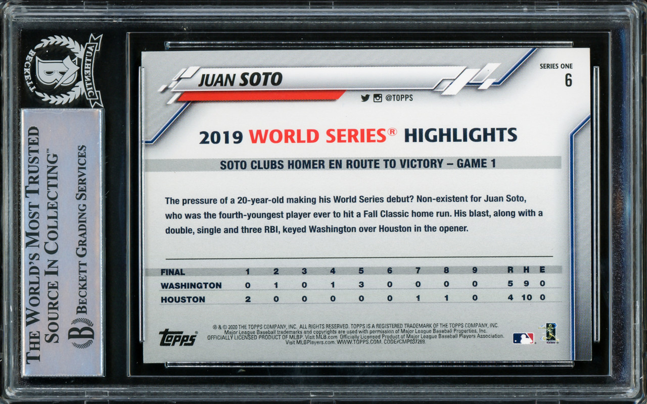 2020 Topps #6 Juan Soto Washington Nationals World Series Highlights  Baseball Card