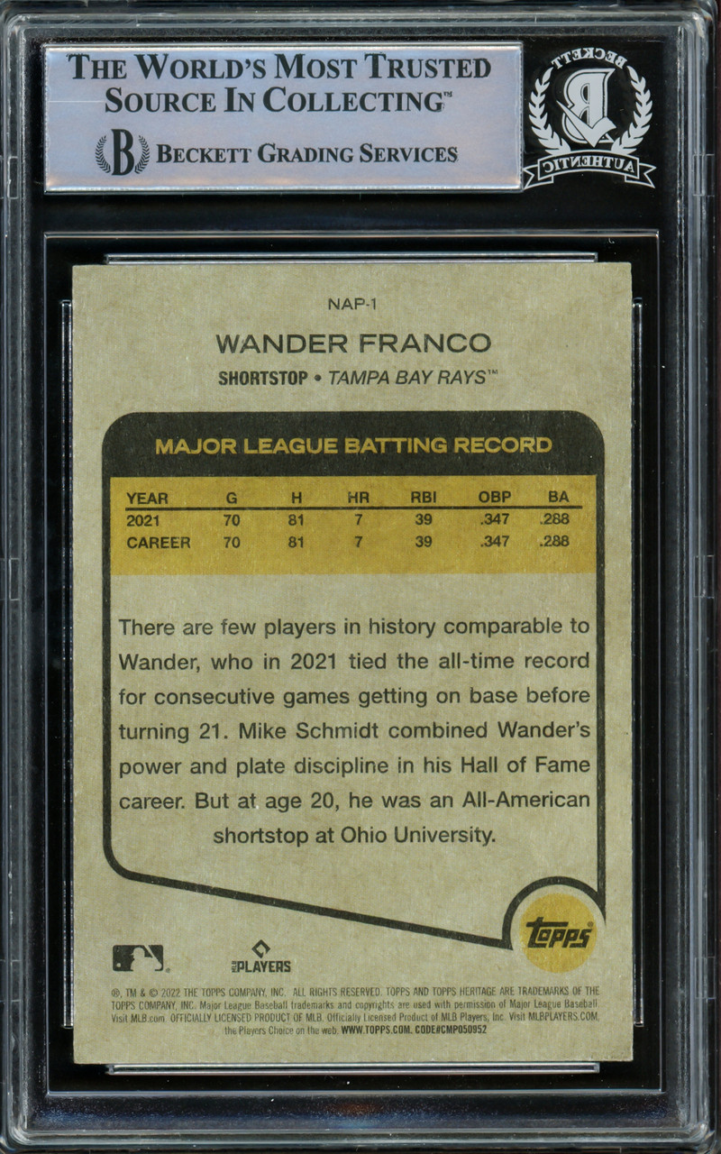 Wander Franco Autographed 2022 Bowman Platinum Rookie Card #69 Tampa Bay  Rays Beckett BAS #15780149 - Mill Creek Sports