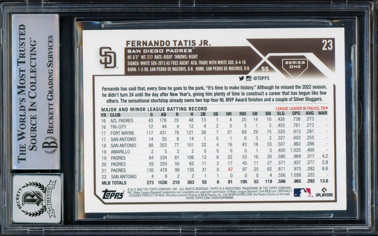 Fernando Tatis Jr. Autographed 2019 Topps Stadium Rookie Card #88 San Diego  Padres BGS 8 Auto Grade Gem Mint 10 Beckett BAS #15350684