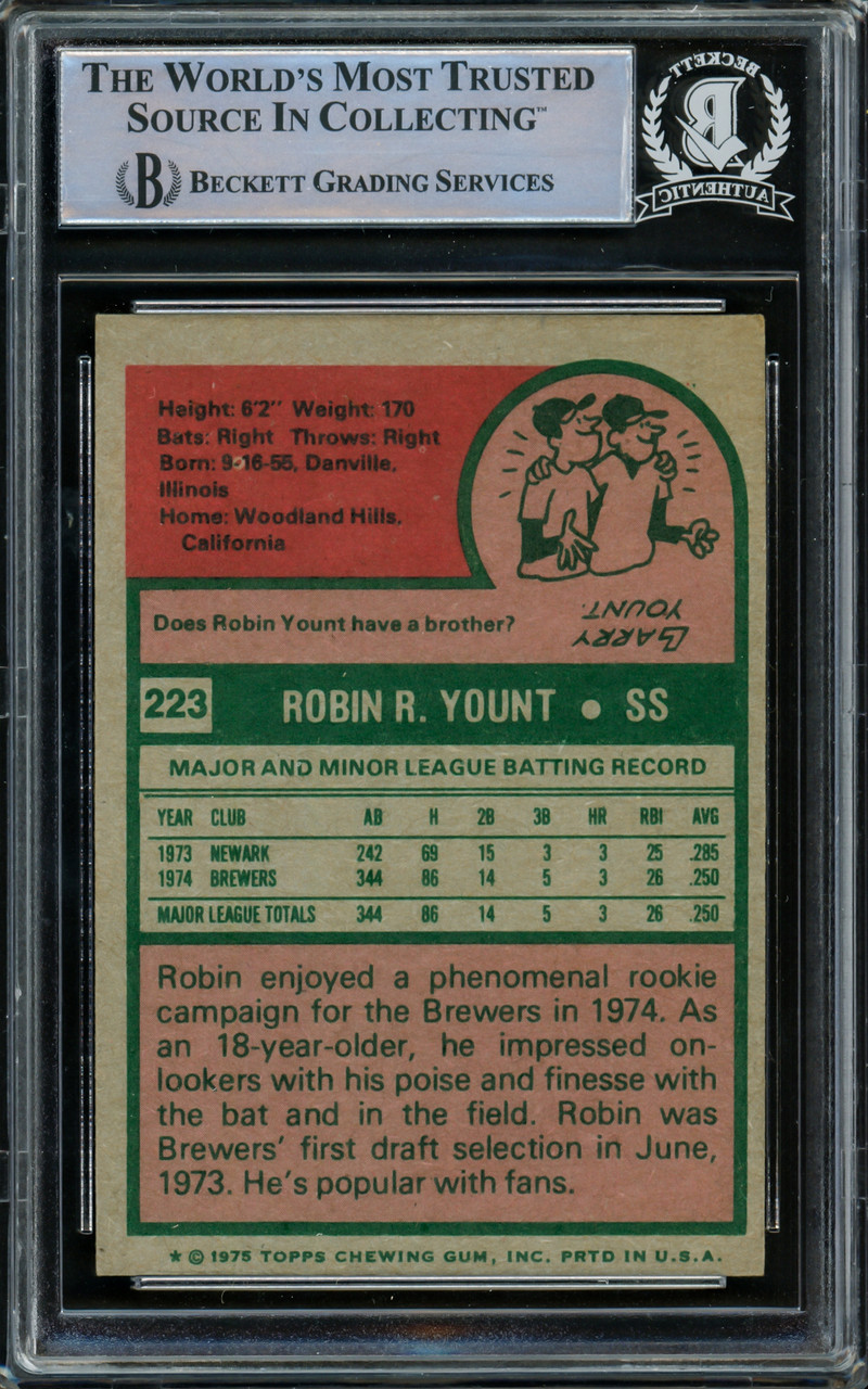 Robin Yount Autographed 1975 Topps Rookie Card #223 Milwaukee