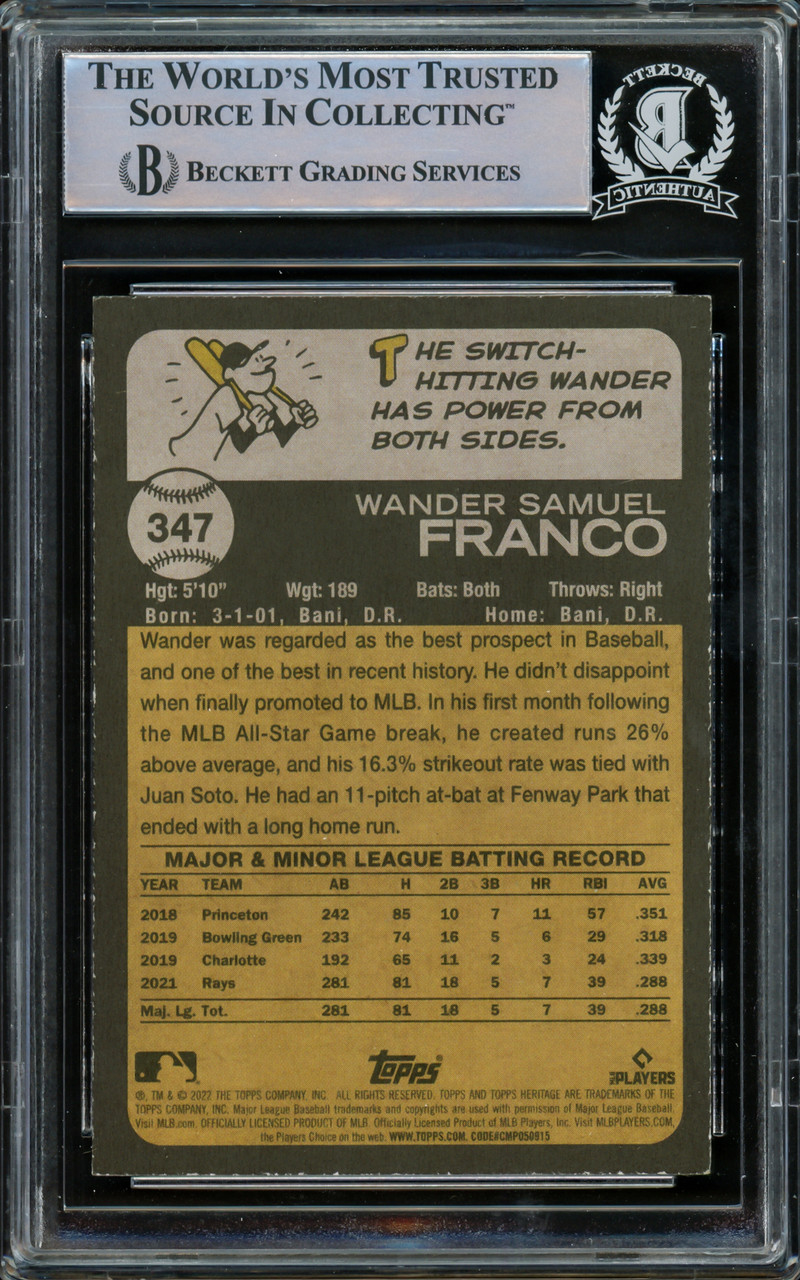 Wander Franco Autographed 2022 Topps Update Rookie Card #US42 Tampa Bay  Rays Beckett BAS #15500199