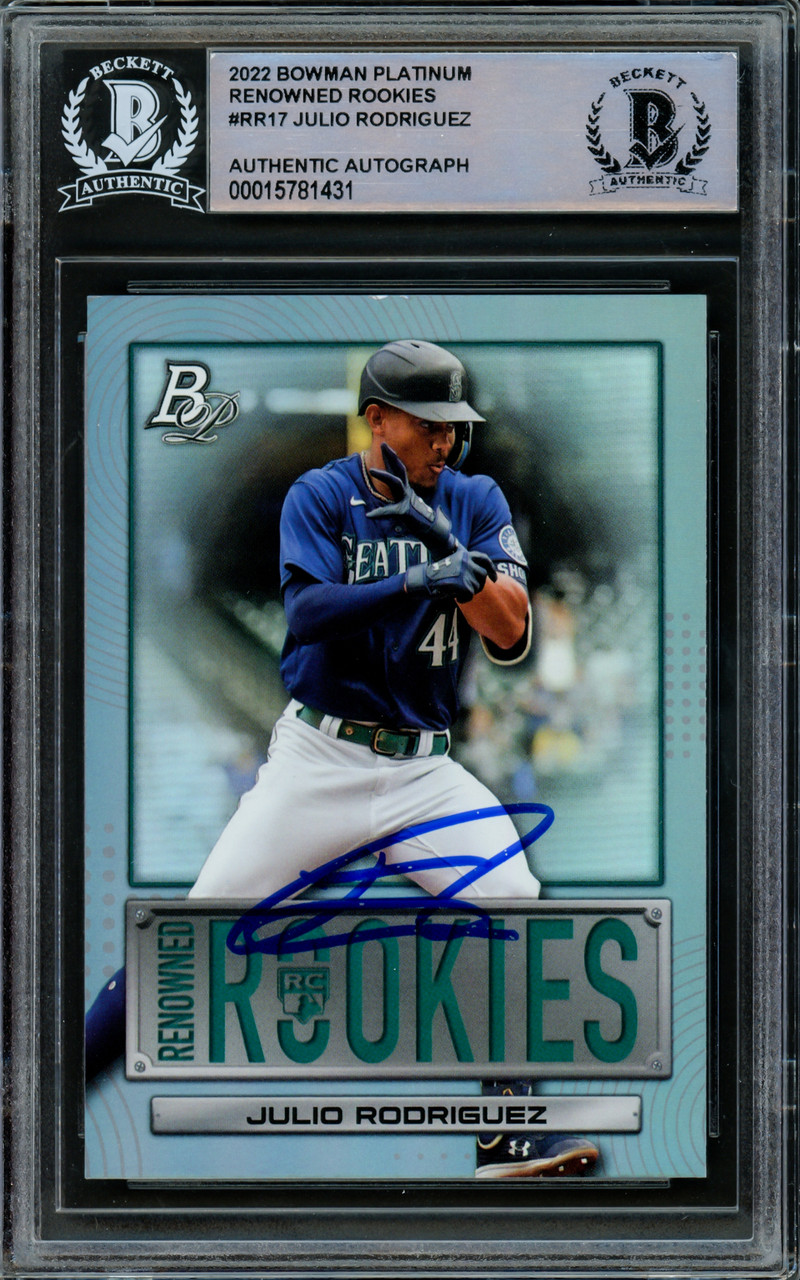 Julio Rodriguez Autographed 2022 Bowman Platinum Renowned Rookies Rookie  Card #RR17 Seattle Mariners Beckett BAS #15781431