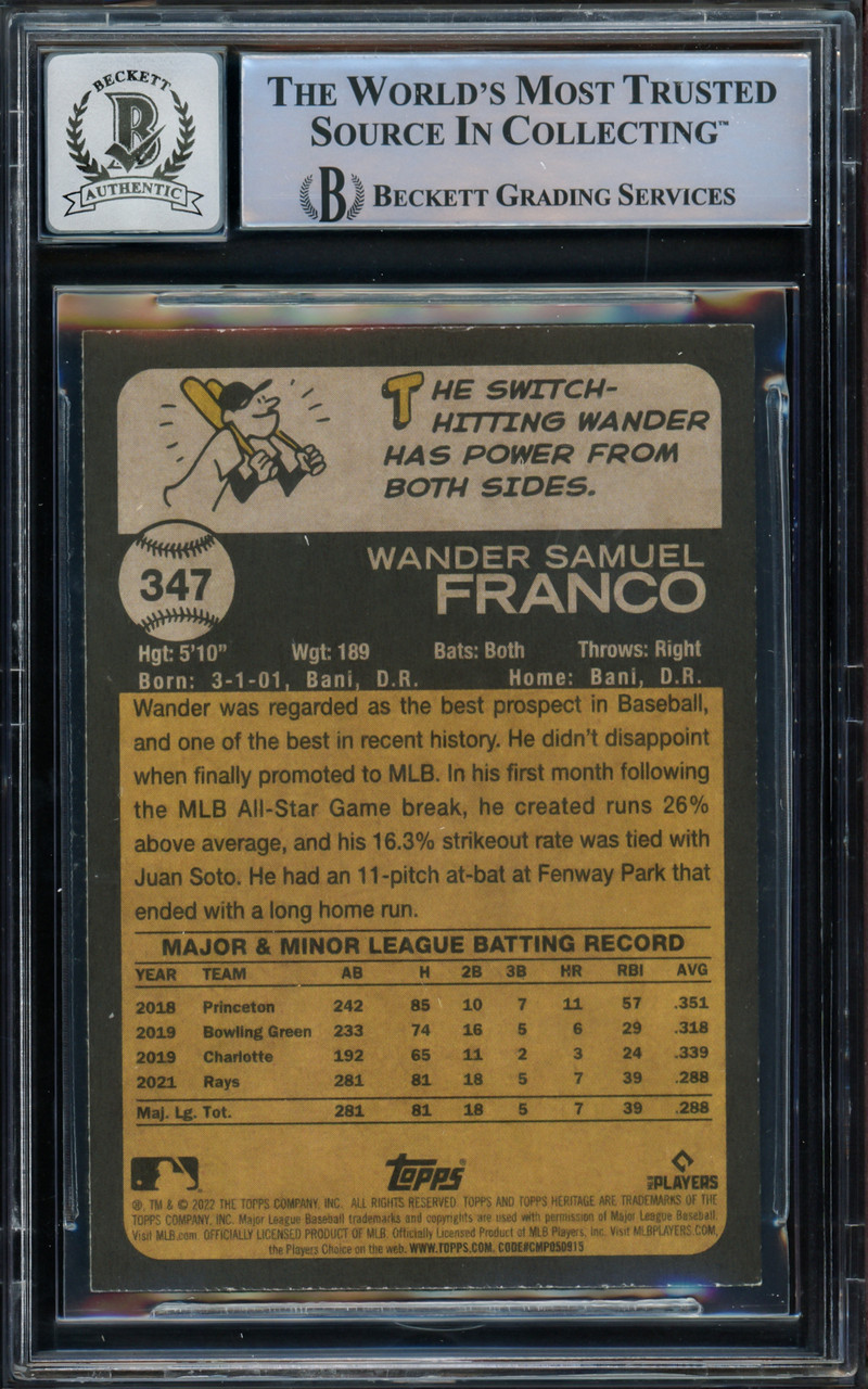  2022 Topps # 347 Wander Franco Tampa Bay Rays (Baseball Card)  NM/MT Rays : Collectibles & Fine Art