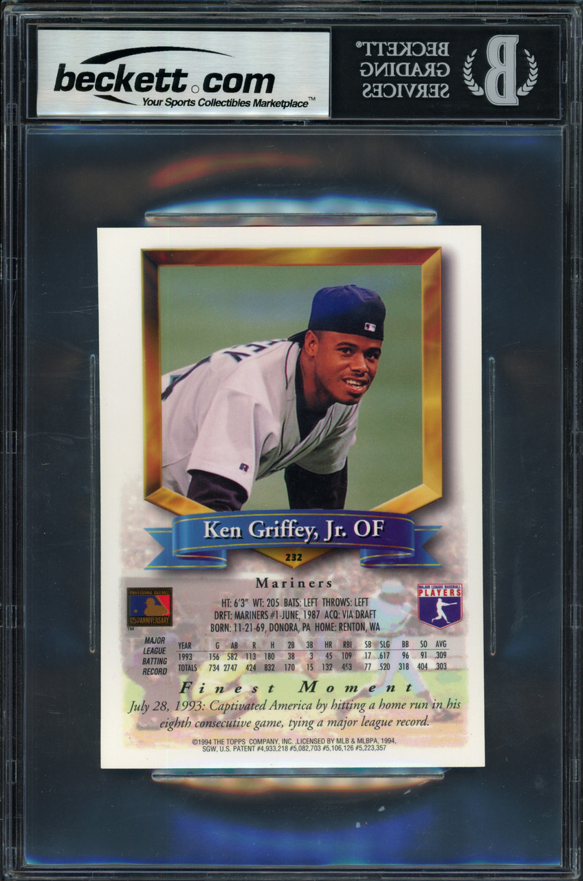 Ken Griffey Jr. Autographed 1994 Topps Finest Jumbo Card #232 Seattle  Mariners Auto Grade Gem Mint 10 Beckett BAS #15775572