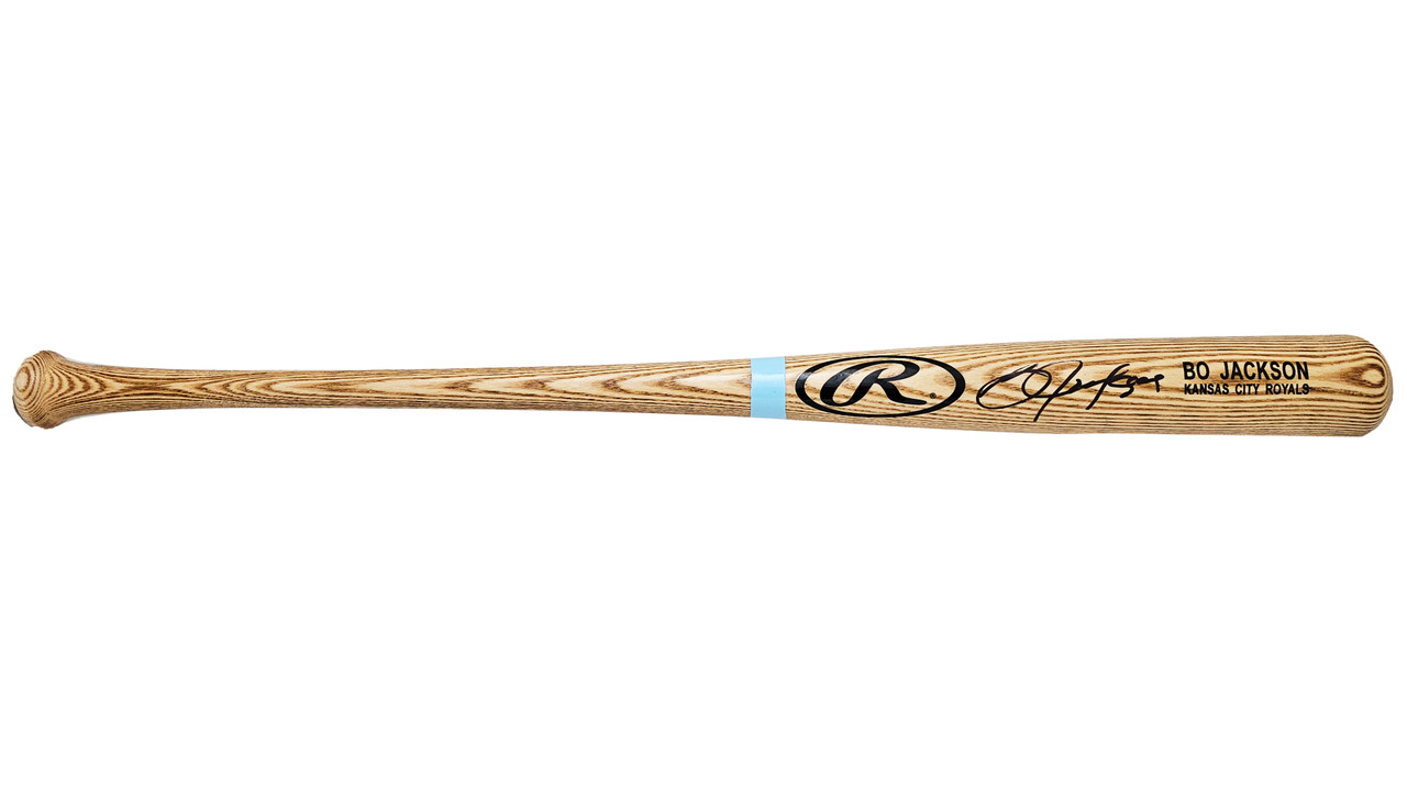 Bo Jackson Autographed Natural Rawlings Player Model Bat Kansas City Royals  Beckett BAS Witness Stock #218035