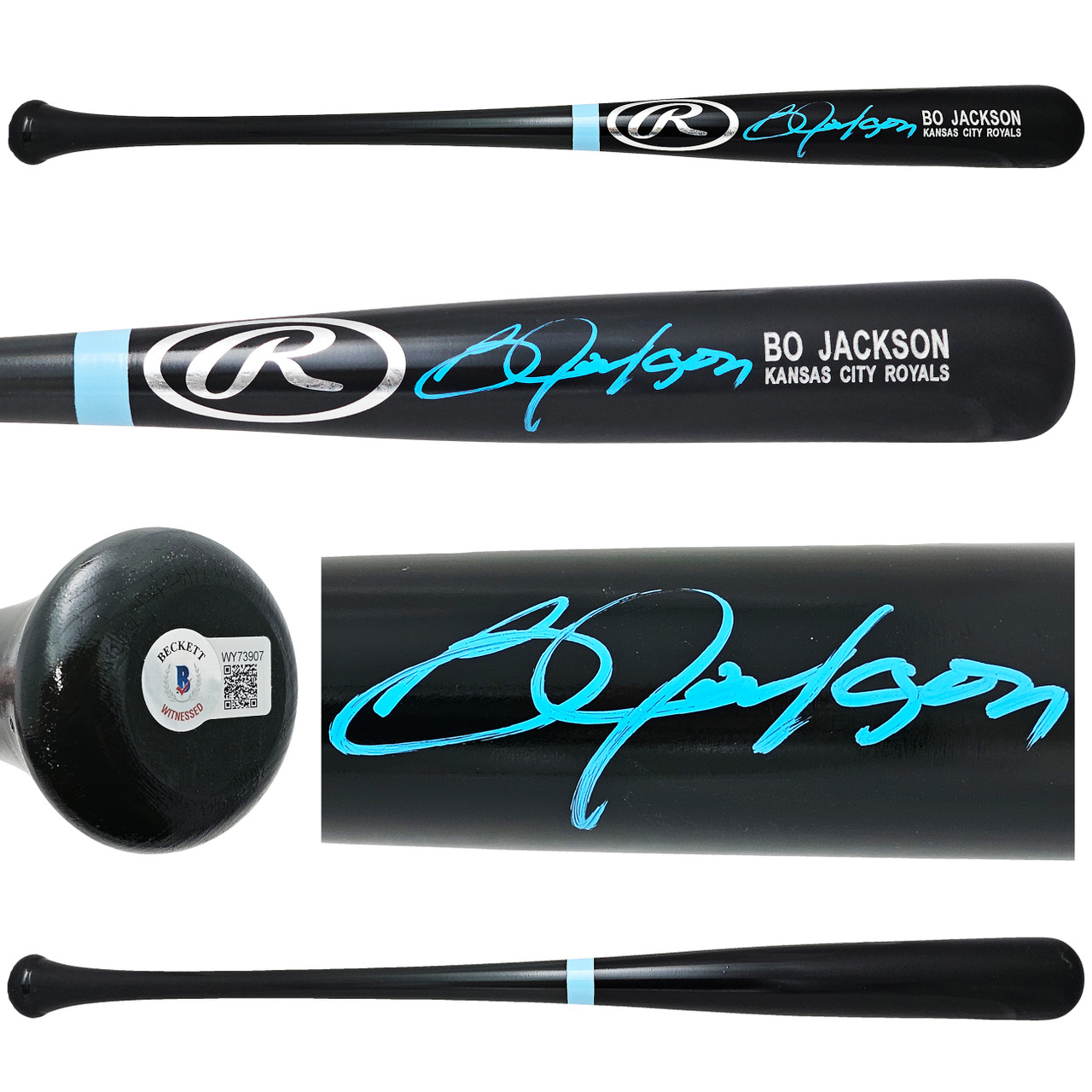 Bo Jackson Autographed Black Rawlings Bat Kansas City Royals