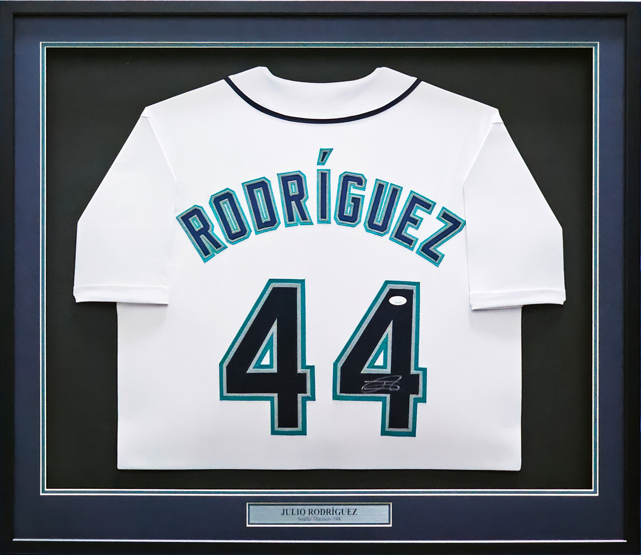 Framed Julio Rodriguez Seattle Mariners Autographed White Nike Replica  Jersey