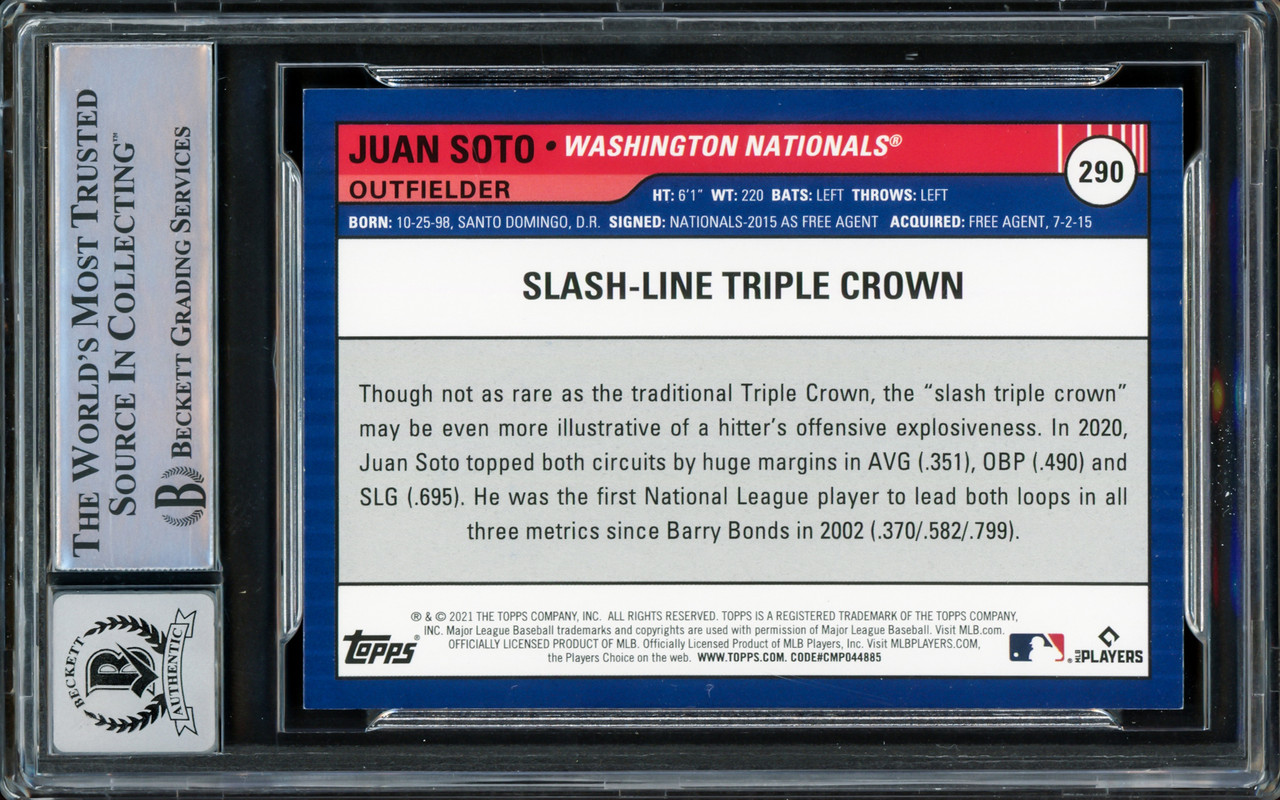 Juan Soto Autographed 2021 Topps Big League Card #225 Washington Nationals  Auto Grade Gem Mint 10 Beckett BAS #15860524 - Mill Creek Sports