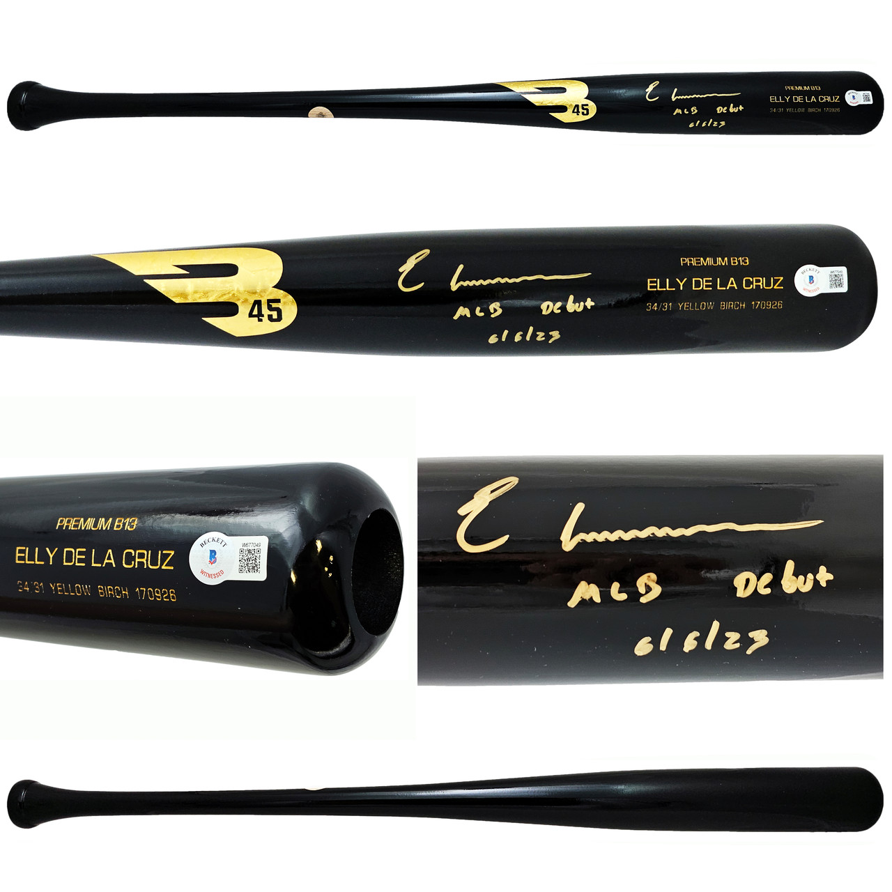 Lati Ellyちゃん　海外正規品ドール　lati elly Elly De La Cruz Autographed Black B45 Player Model Bat Cincinnati