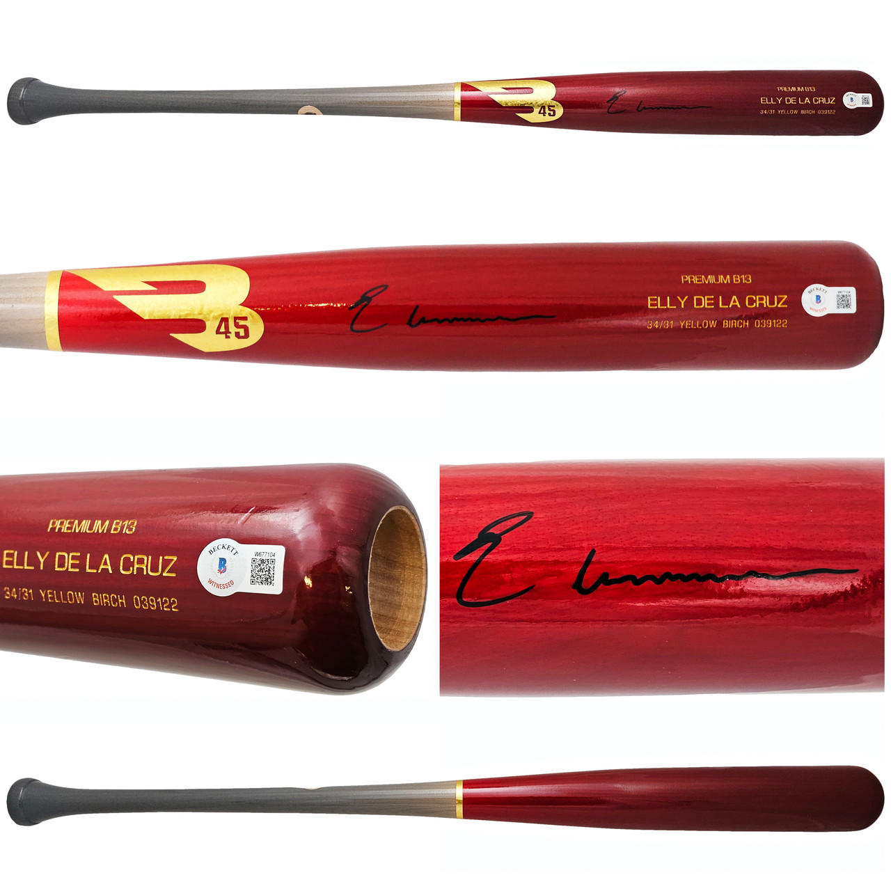 Elly De La Cruz Autographed Red B45 Player Model Bat Cincinnati Reds Beckett BAS Witness Stock #218707
