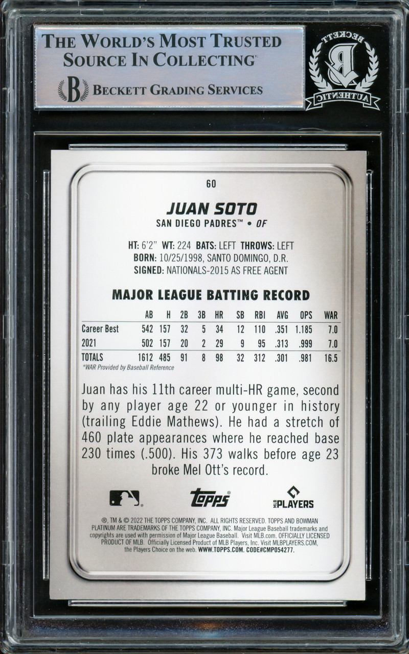 Juan Soto Autographed 2023 Topps Card #1 San Diego Padres Auto Grade Gem  Mint 10 Beckett BAS #15860694