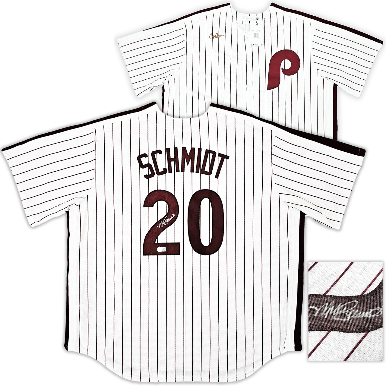 Philadelphia Phillies Mike Schmidt Autographed White & Red Nike Cooperstown  Collection Jersey Size XXL Beckett BAS QR Stock #219043 - Mill Creek Sports