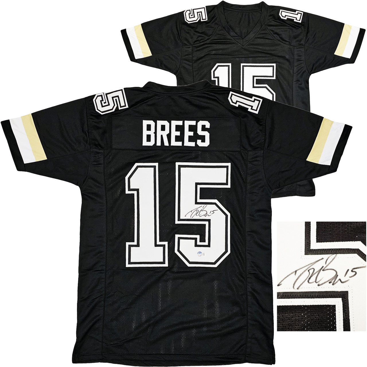 Purdue Boilermakers Drew Brees Autographed Black Jersey Beckett BAS Witness