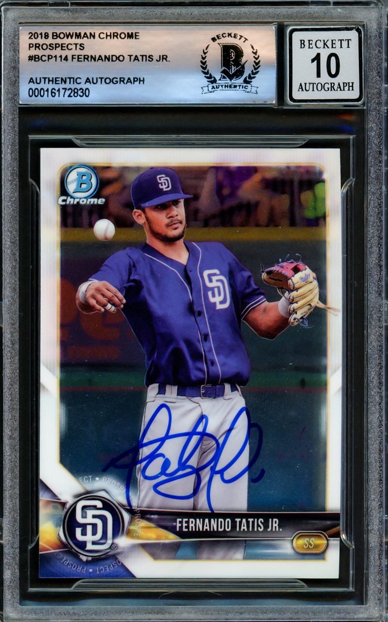 Fernando Tatis Jr. Autographed 2018 Bowman Chrome Hashtag Trending  Refractors Card #-FT San Diego Padres Auto Grade Gem Mint 10 Beckett BAS  Stock #220805