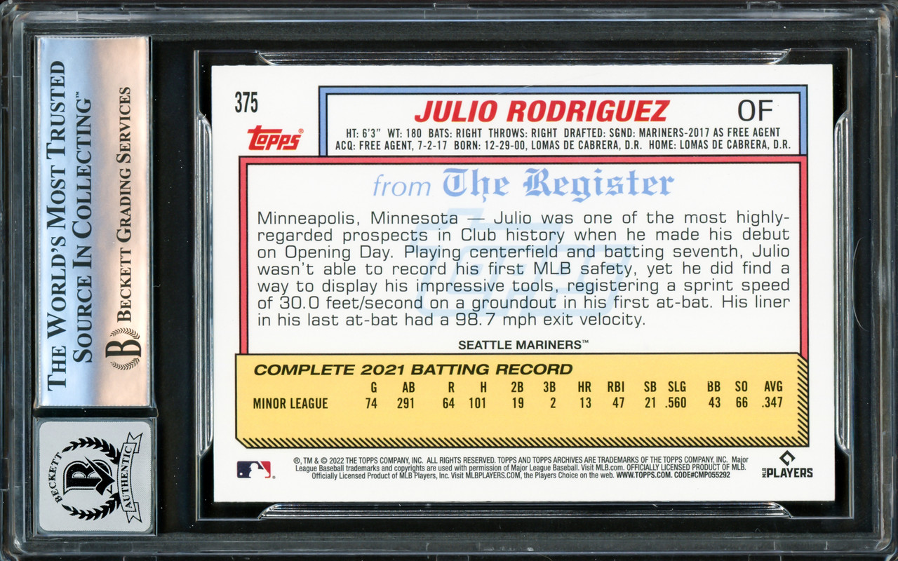 Julio Rodriguez Autographed 2022 Topps Archives Rookie Card #375 