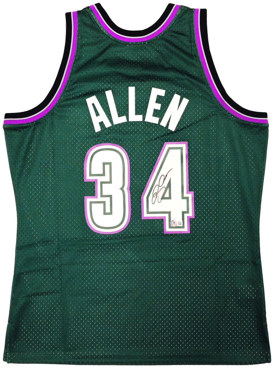 Milwaukee Bucks Ray Allen Autographed Green Authentic Mitchell