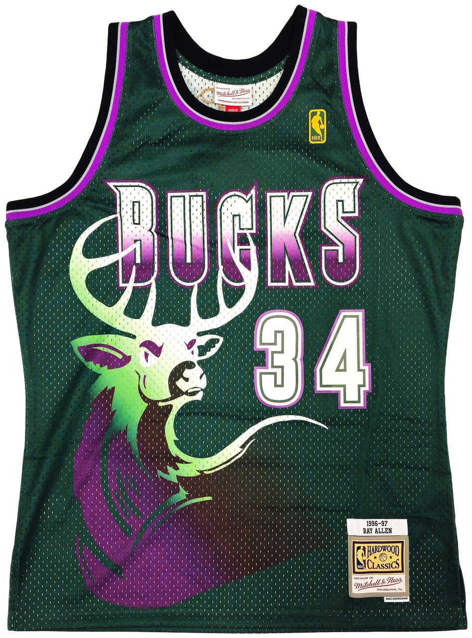 Milwaukee Bucks Ray Allen Autographed Green Authentic Mitchell