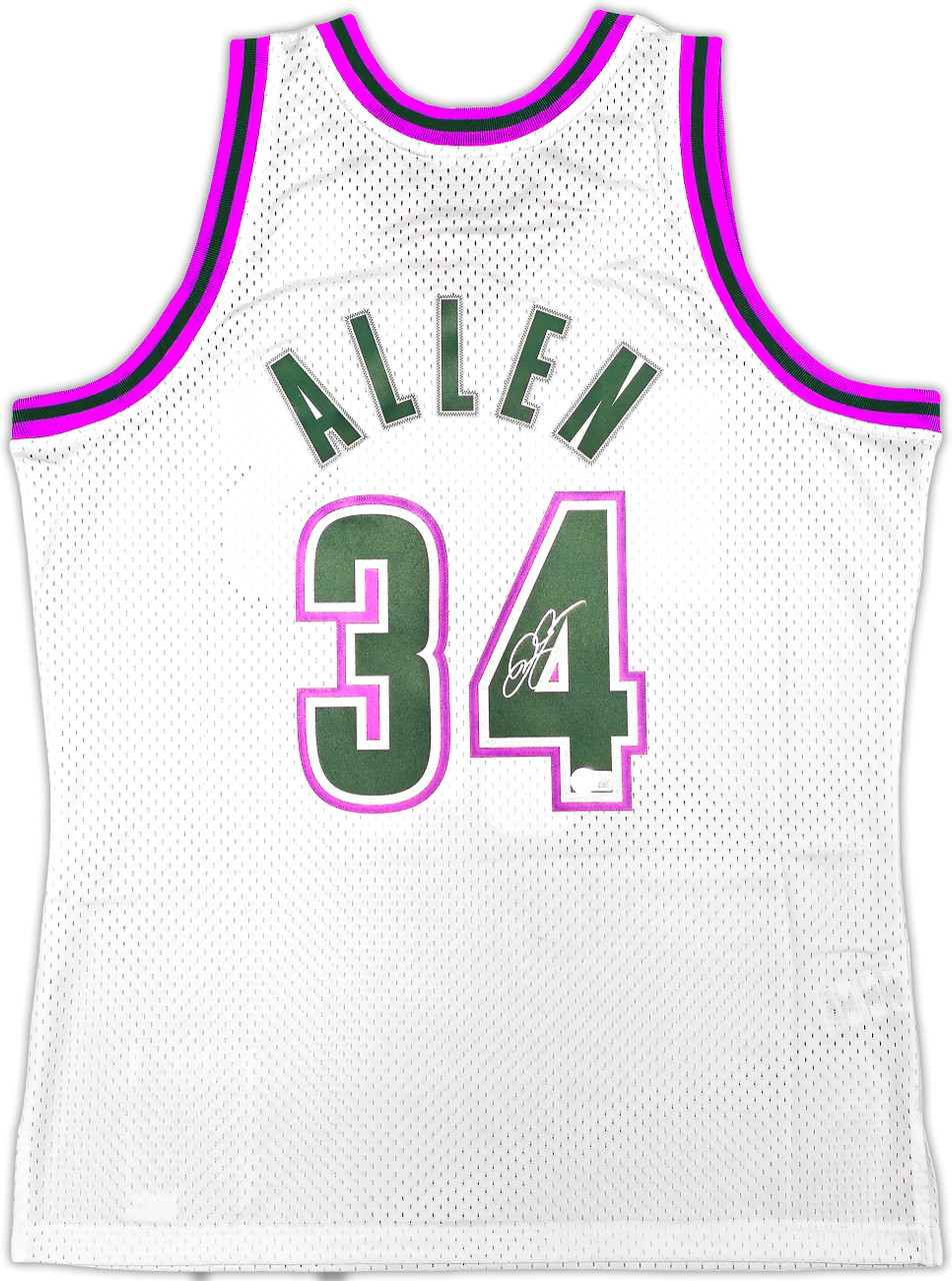 Milwaukee Bucks Ray Allen Autographed White Authentic Mitchell