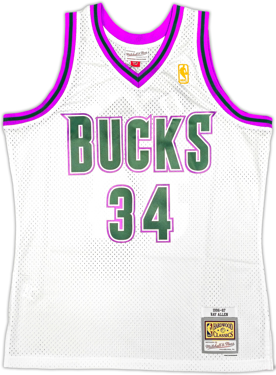 Milwaukee Bucks Ray Allen Autographed White Authentic Mitchell