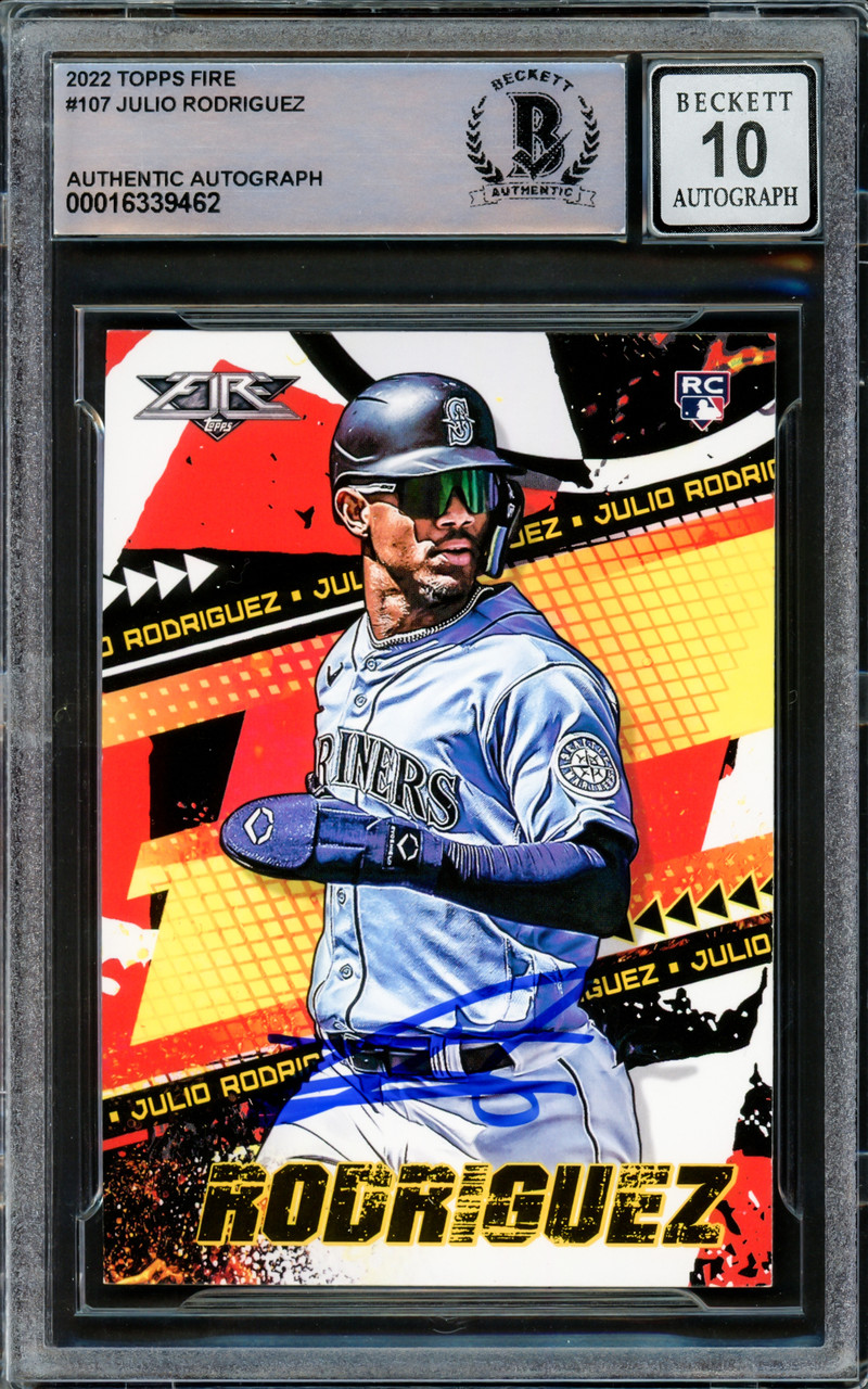 Julio Rodriguez Autographed 2022 Topps Fire Rookie Card #107 
