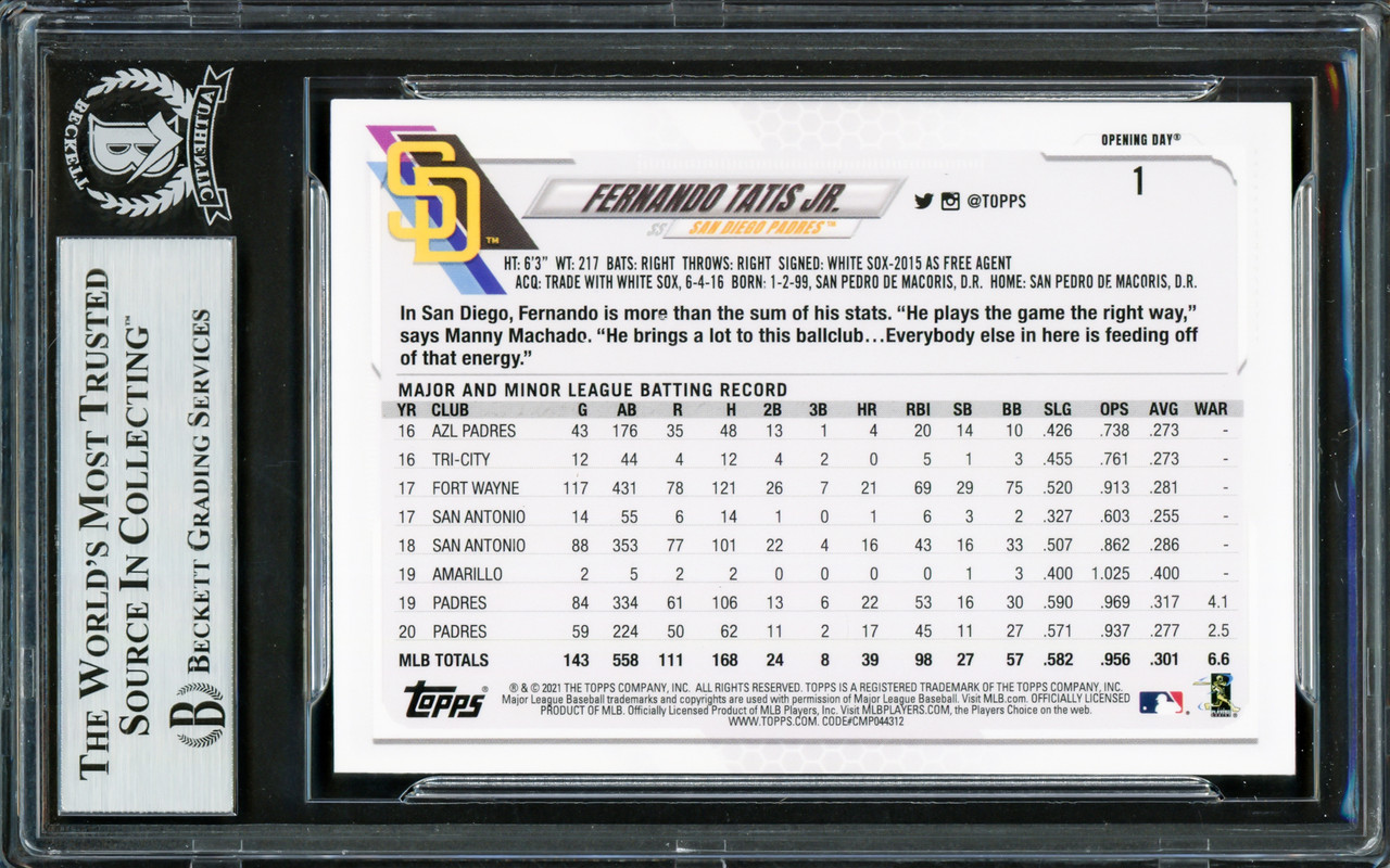 Fernando Tatis Jr. Autographed 2021 Topps Opening Day Card #1 San