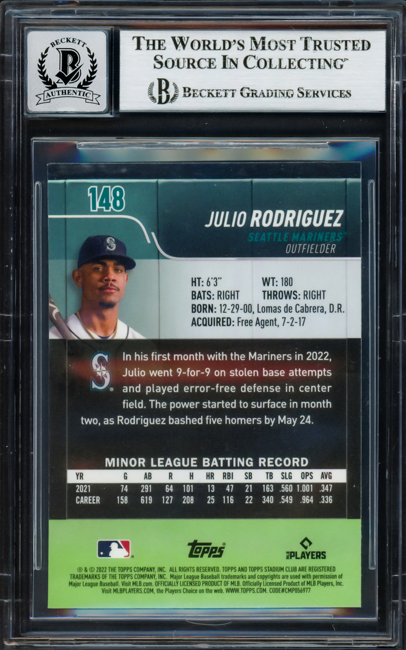 Julio Rodriguez Autographed 2022 Stadium Club Chrome Rookie Card