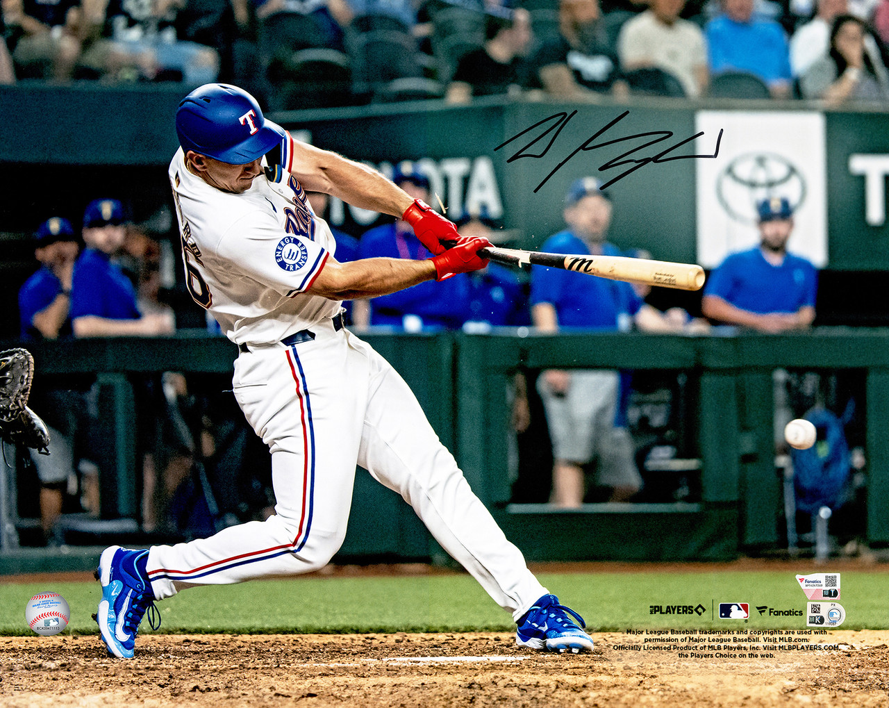 Wyatt Langford Autographed 16x20 Photo Texas Rangers Debut Hit