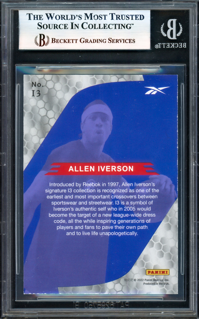 Allen Iverson Autographed 2022 Panini X Reebok Blue Holofoil Card