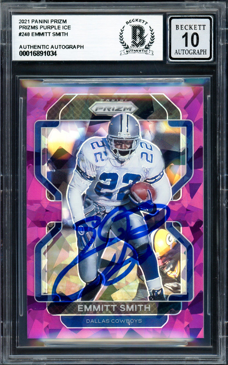 Emmitt Smith Autographed 2021 Panini Prizm Prizms Purple Ice Card
