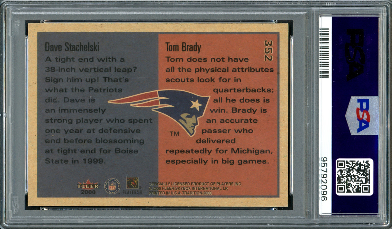 Tom Brady Autographed 2000 Fleer Tradition Rookie Card #352 New