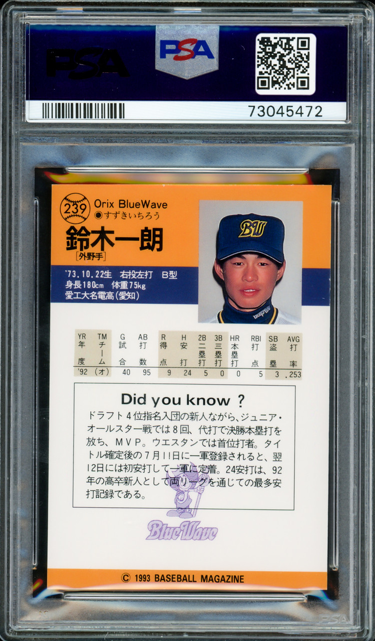 Ichiro Suzuki Autographed 1993 BBM Rookie Card #239 Orix Blue Wave