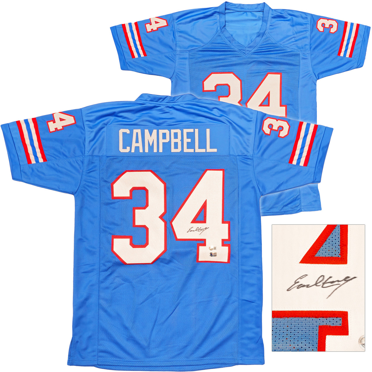 Houston Oilers Earl Campbell Autographed Blue Jersey Beckett BAS