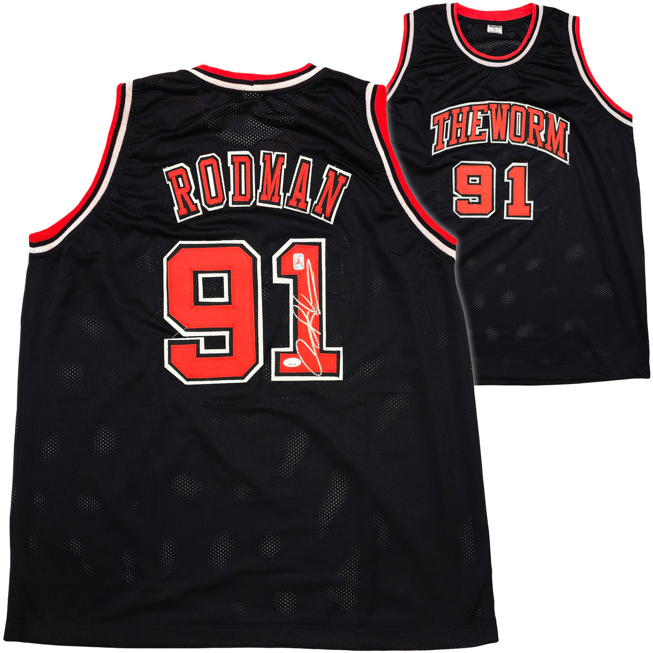 Chicago Bulls Dennis Rodman Autographed Black Jersey JSA Stock