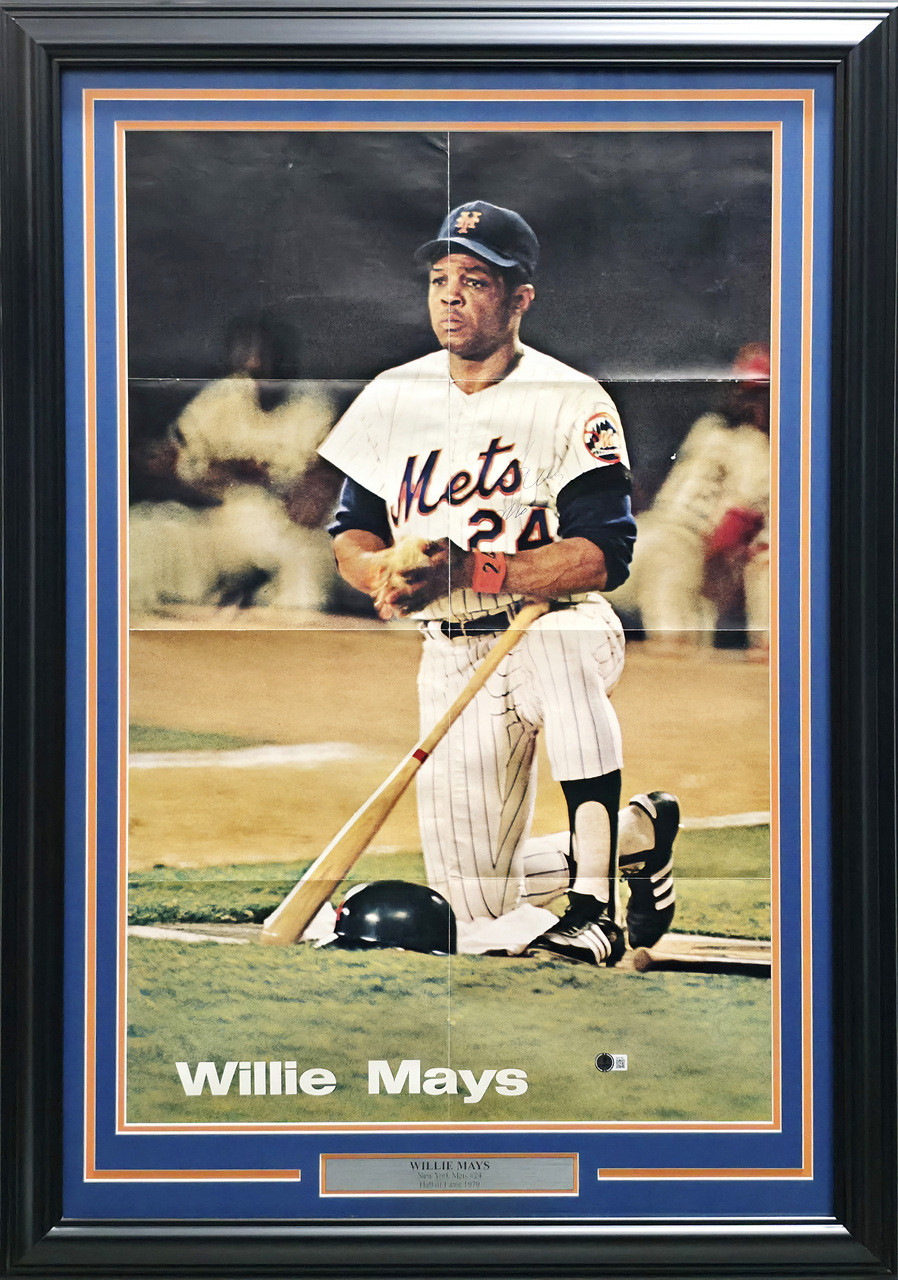 Willie Mays Autographed Framed 22x32 Poster New York Mets Beckett