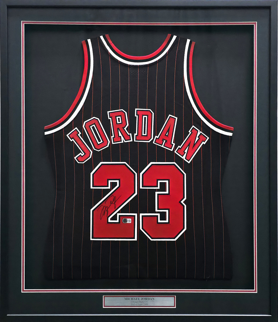 Chicago Bulls Michael Jordan Autographed Framed Black Pinstripes