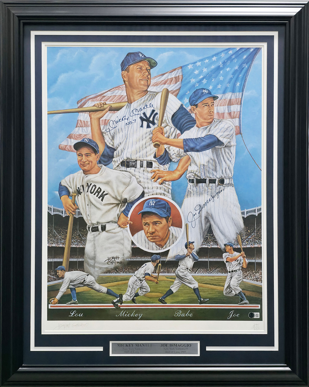 Mickey Mantle & Joe DiMaggio Autographed Framed 21x29 Print New