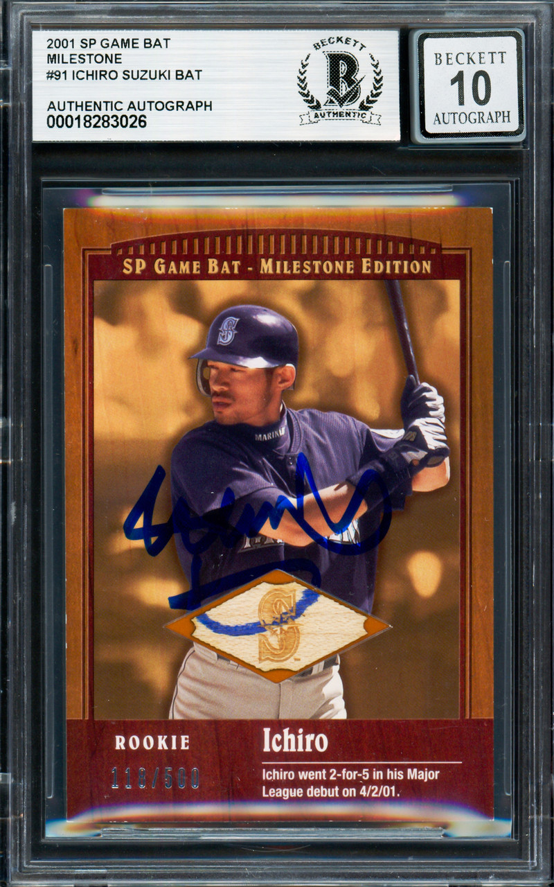 Ichiro Suzuki Autographed 2001 SP Game Bat Milestone Rookie
