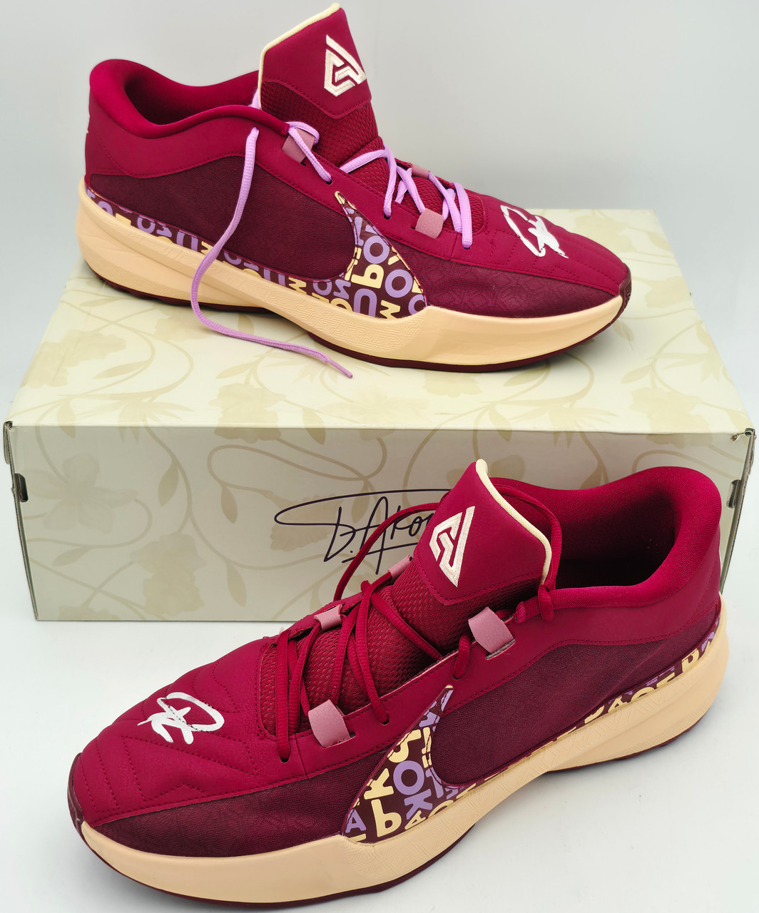 Giannis Antetokounmpo Autographed Crimson & Sand Nike ZOOM FREAK 5