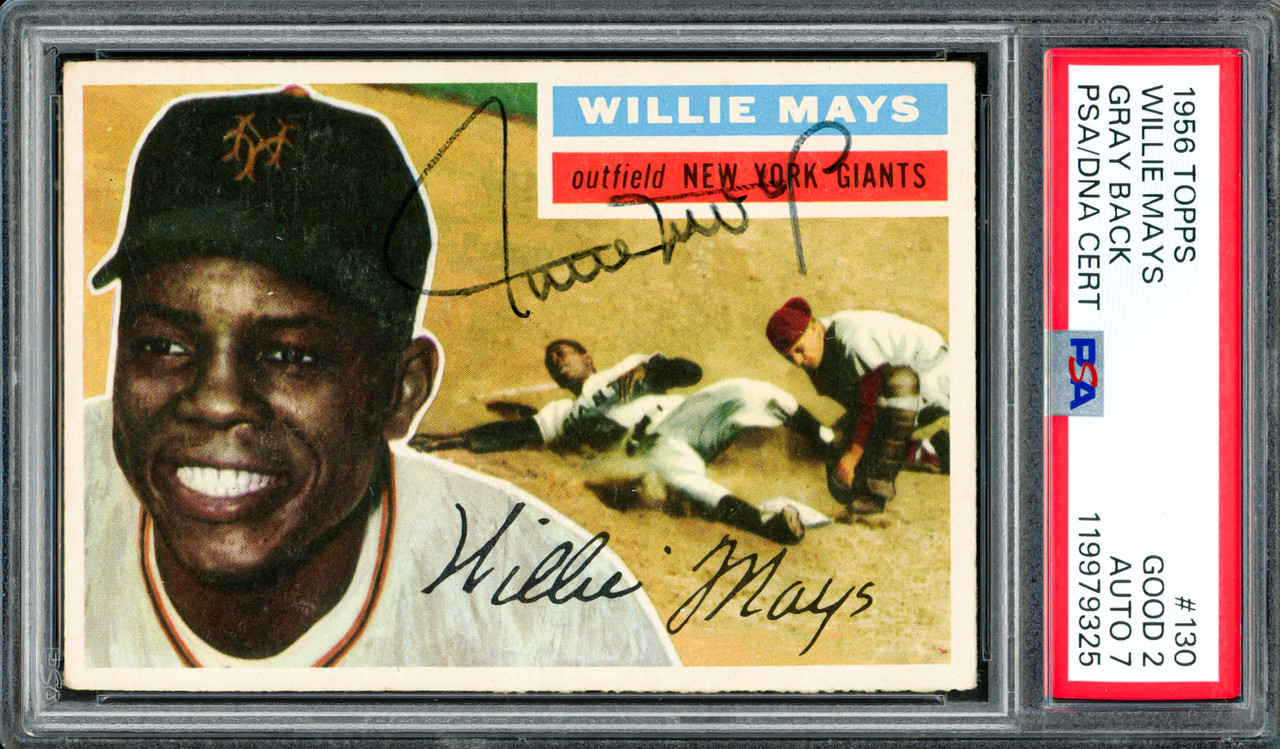 Willie Mays Autographed 1956 Topps Card #130 New York Giants PSA 2 Auto Grade  7 PSA/DNA #119979325 - Mill Creek Sports
